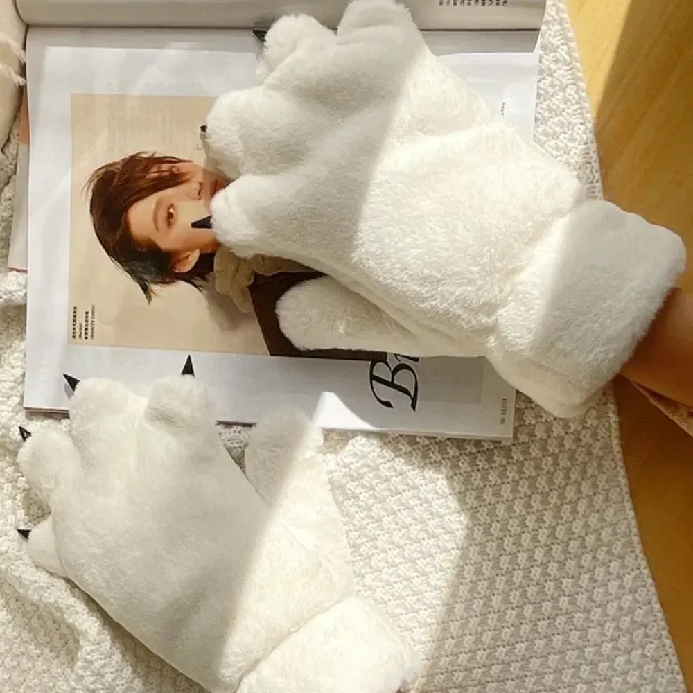 Fuzzy Bear Paws Gloves | Unisex Cat Paw Plush Fleece Mittens Cosplay #789 - Picture 2 of 5